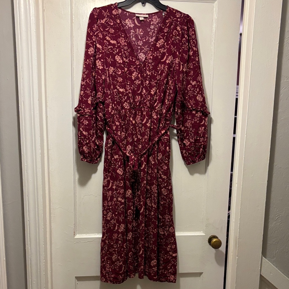 Knox Rose Maroon Floral Long Sleeve Dress